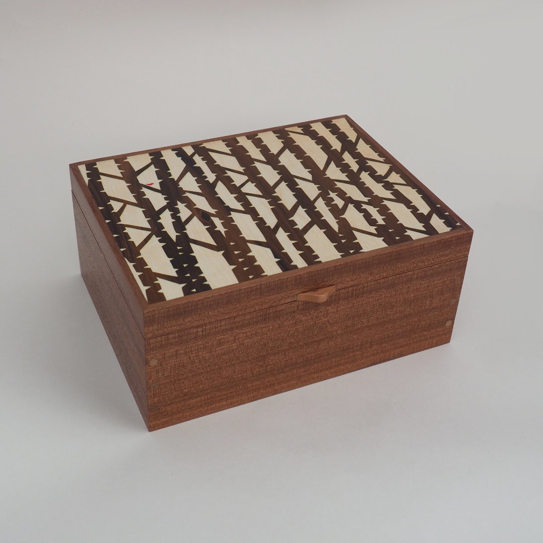 Large Wooden Jewellery Box With Silver Birch Design, Wooden Jewellery