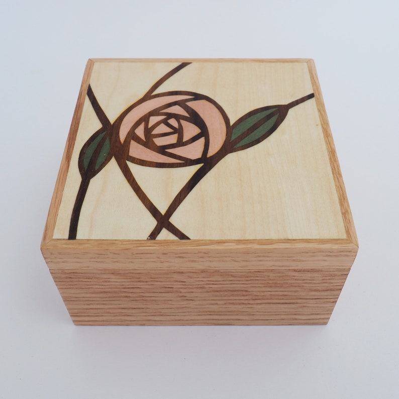 Wooden Trinket Box,Mackintosh Rose Design,Personalised Gift Box,Rose Trinket Box,Personalised Wedding Gift,Small Jewellery Box,Gifts for Her image 2