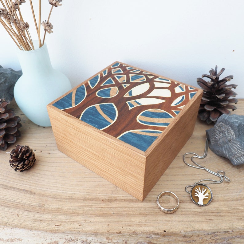 Wooden Trinket Box, Moon and Tree keepsake box, Small Jewellery box, Wooden Cufflinks box, Watch Box, Gifts for Him, Wooden Gift Box image 6