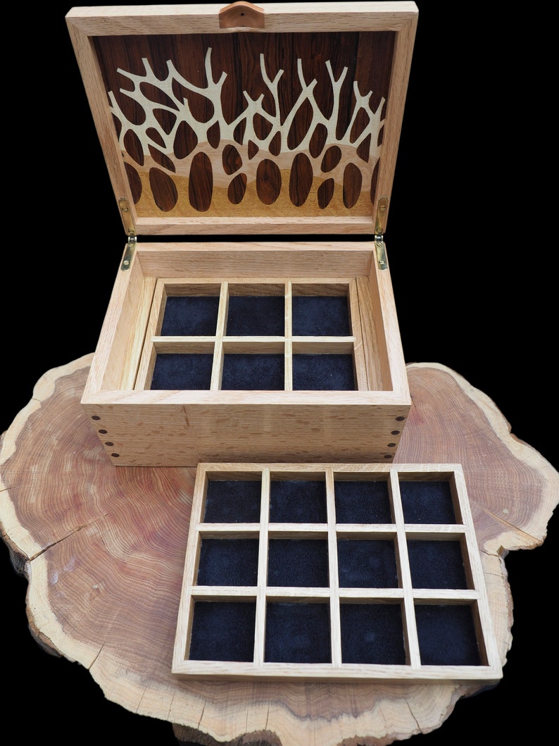 Wooden Marquetry Jewellery Box, Large Wooden Jewellery Box, Autumn