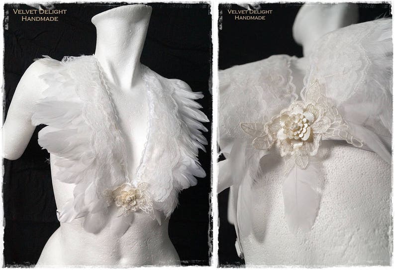 Elegant evening gothic Nipple cover white Lingerie black Lace Neckline bordeaux Bra Harness in Feathers red