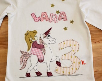 BIRTHDAY SHIRTCinder shirt,Girl's shirt,Birthday shirt,Birthday shirt with unicorn,Birthday number,Girl,Glitter,Farbkleckskerstin