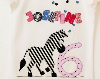 Geburtstagsshirt mit ZEBRA,Geburtstagsshirt Kinder,Zebra,Herzen,Geburtstagszahl,Kindershirt,Shirt zum Geburtstag,Glitzer,farbkleckskerstin