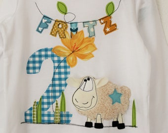 Geburtstagsshirt,Geburtstagsshirt Kinder,Namenshirt,Babyshirt,Kindershirt,Shirt mit Schaf,Schäfchen,farbkleckskerstin