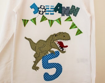 Geburtstagsshirt,Geburtstagsshirt mit Dino,Dinoshirt,Kindershirt,T-Rex,Dinos,blau,grün,farbkleckskerstin