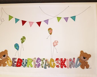 Tischset GEBURTSTAGSKIND,Geburtstagstisch,Geburtstagstischset,Kindergeburtstag,Luftballon,BÄR,Wimpelkette,Bärchen,Teddybär,farbkleckskerstin