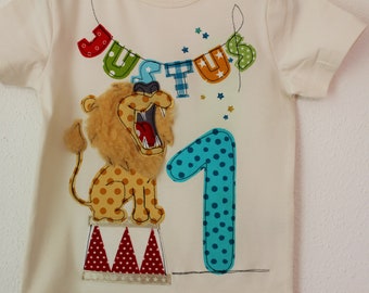 Geburtstagsshirt,Geburtstagsshirt Kinder,Zirkus,Namenshirt, Zirkuslöwe,Geburtstagsshirt mit Zirkuslöwe,bunt,farbkleckskerstin