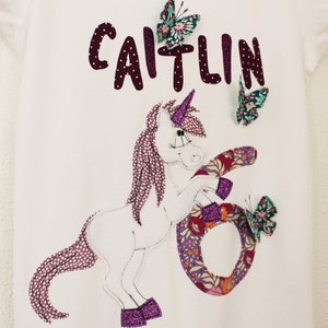 Geburtstagskleid,Geburtstagskleid Kinder,EINHORN,Mädchenkleid,Kleid zum Geburtstag,TshirtKleid,Geburtstagskleid mit Einhorn,Glitzer,lila Bild 4