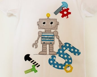 Shirt with robot, birthday shirt, birthday shirt with robot, birthday shirt children, ROBOT, red, green, blue, yellow, color spots Kerstin