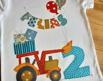 Geburtstagsshirt,Traktor,Shirt mit Traktor,Geburtstagsshirt Jungen,Shirt mit Namen,Shirt mit Zahl,Kindershirt,Geschenke,Luftballons