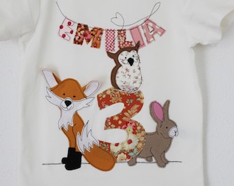 Geburtstagsshirt,Geburtstagsshirt Kinder,FUCHS,EULE,HASE,Shirt zum Geburtstag,Namenshirt,Geburtstagszahl,farbkleckskerstin