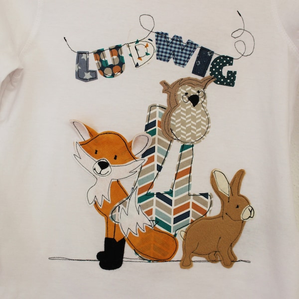 Geburtstagsshirt Junge,Geburtstagsshirt Kinder,FUCHS,EULE,HASE,Waldtiere,Shirt zum Geburtstag,Namenshirt,Geburtstagszahl,farbkleckskerstin