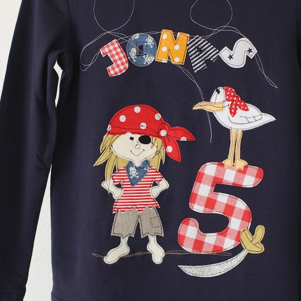 Geburtstagsshirt,Geburtstagsshirt Kinder,PIRAT,Piratenshirt,Kindershirt,Shirt mit Pirat,Namenshirt,Shirt mit Zahl,Möwe,farbkleckskerstin