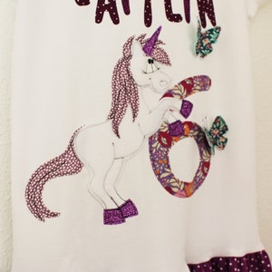 Vestido de cumpleaños, vestido de cumpleaños para niños, UNICORNIO, vestido de niña, vestido de cumpleaños, vestido de camiseta, vestido de cumpleaños con unicornio, brillo, morado imagen 3