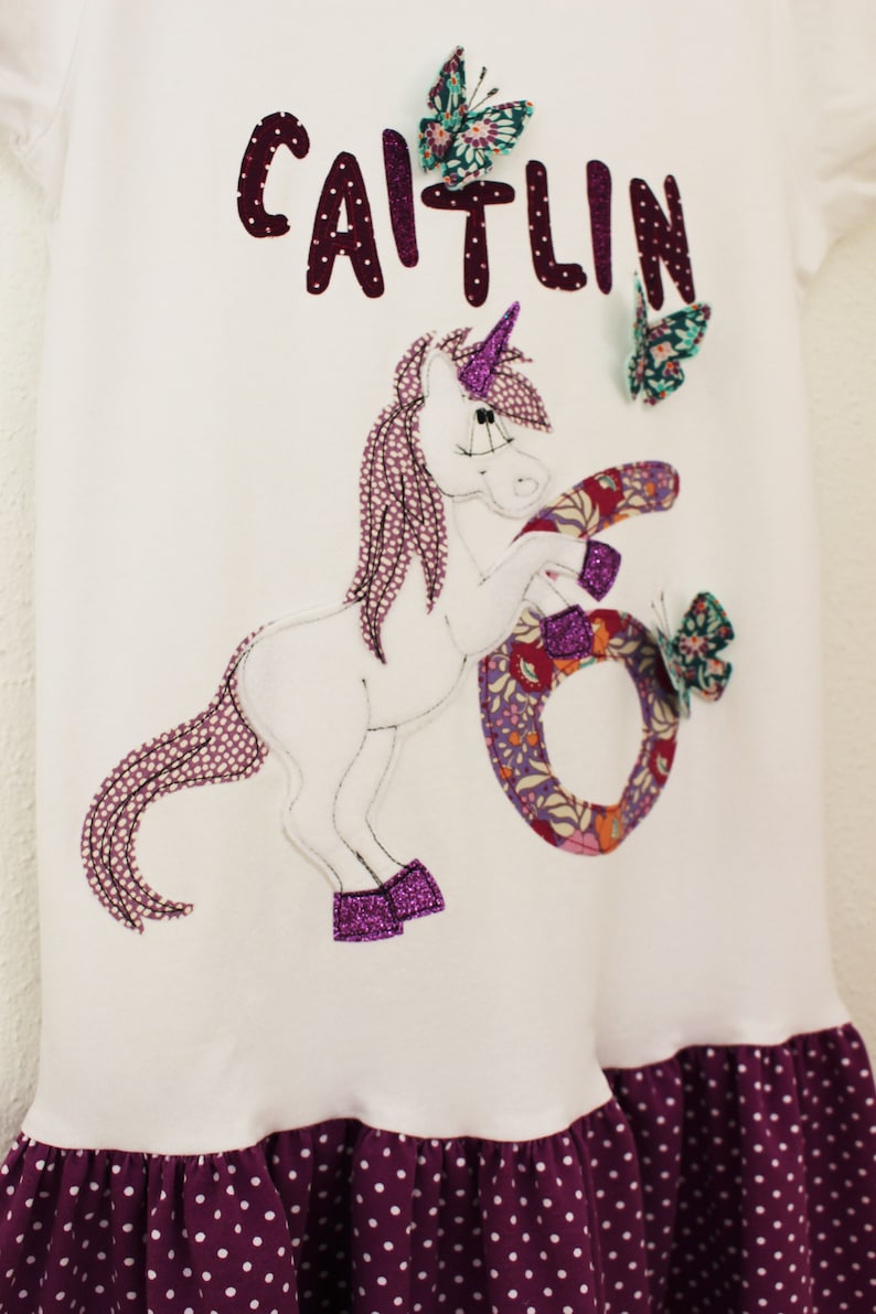 Vestido de cumpleaños, vestido de cumpleaños para niños, UNICORNIO, vestido de niña, vestido de cumpleaños, vestido de camiseta, vestido de cumpleaños con unicornio, brillo, morado imagen 3