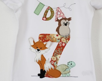 Birthday shirt, birthday shirt children, FOX, OWL, TORTOISE, shirt for birthday, name shirt, birthday number, color blob Kerstin