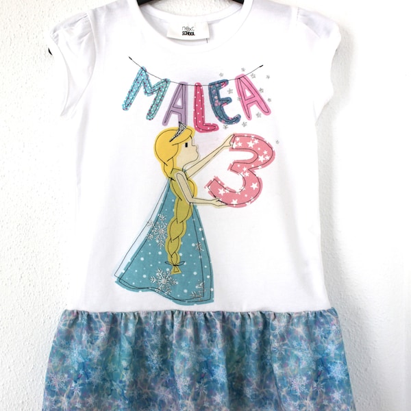 Geburtstagskleid,Geburtstagsshirt Kinder,PRINZESSIN,Kleid zum Geburtstag,Prinzessinkleid,Geburtstagszahl,Glitzer, Eiskristall