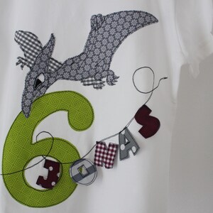 Geburtstagsshirt mit DINO,Dinosaurier,Flugsaurier,Shirt zum Geburtstag,Namenshirt,Kindershirt,Geburtstagszahl,Name,farbkleckskerstin Bild 3