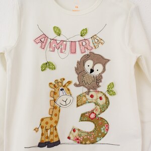 Geburtstagsshirt Kinder,Namenshirt,GIRAFFE,EULE,Dschungel,Geburtstagsshirt,Kindershirt,Shirt mit Zahl,Shirt mit Namen,Shirt mit Giraffe Bild 2