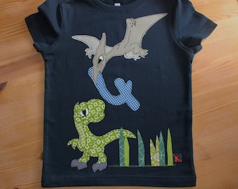 Geburtstagsshirt,DINO,Dinosaurier, Geburtstagsshirt mit Dinosaurier,Zahl,Name,blau,grün,T Rex, TyrannosaurusRex,Flugsaurier