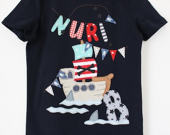 Geburtstagsshirt,Geburtstagsshirt Kinder,PIRATENSCHIFF,Piratenshirt,Kindershirt,Shirt mit Piratenschiff,farbkleckskerstin