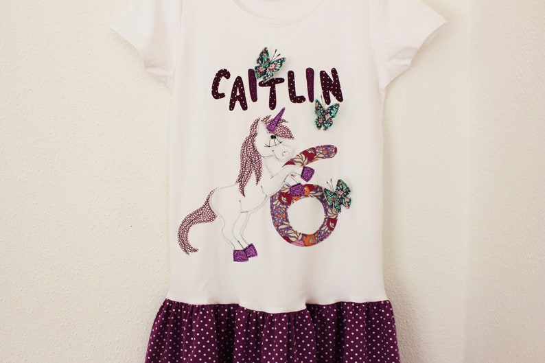 Vestido de cumpleaños, vestido de cumpleaños para niños, UNICORNIO, vestido de niña, vestido de cumpleaños, vestido de camiseta, vestido de cumpleaños con unicornio, brillo, morado imagen 2