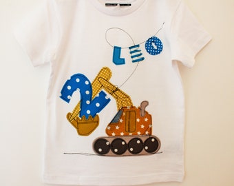 Geburtstagsshirt,Kindershirt,Namenshirt,BAGGER,Geburtstagsshirt Kinder,Geburtstagsshirt mit Bagger,farbkleckskerstin