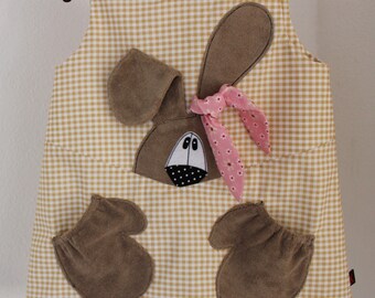 Single piece, size 86/92, dress, bunny dress, dress with bunny, Vichy check, Easter, Easter dress, Easter gift, halterneck
