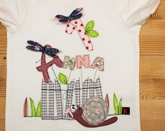 Geburtstagsshirt für Kinder,Geburtstagsshirt mit Schnecke,Namenshirt,Kindershirt,Mädchen,Shirt zum Geburtstag,Geburtstagszahl,FARBKLECKS