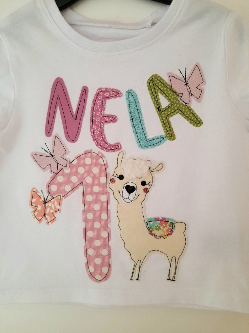 Birthday shirt children, alpaca, llama, children's shirt, shirt for birthday, birthday shirt with alpaca, butterfly, llama, color blob Kerstin image 1