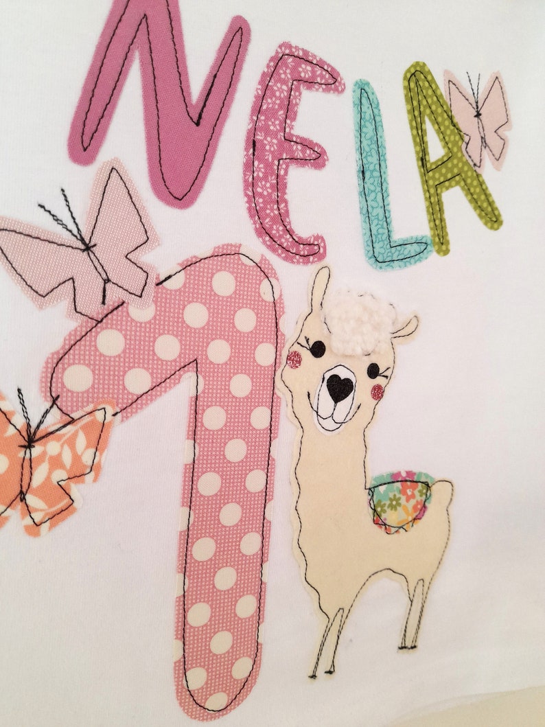 Birthday shirt children, alpaca, llama, children's shirt, shirt for birthday, birthday shirt with alpaca, butterfly, llama, color blob Kerstin image 2