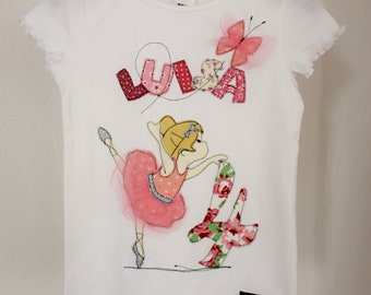 Camicia di compleanno, PICCOLA BALLERINA, ballerina, balletto, camicia per bambini, camicia per ragazze, rosa, rosa, farfalla, camicia con nome, camicia con numero