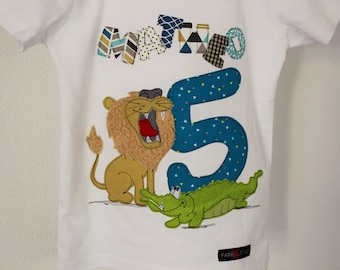 Geburtstagsshirt, Löwe,Krokodil,Geburtstagsshirt mit Löwe, Namenshirt,Shirt zum Geburtstag,Geburtstagszahl,Kindershirt,Jungenshirt