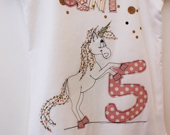 Geburtstagskleid,Geburtstagsshirt Kinder,Einhorn,Kleid zum Geburtstag,Kinderkleid,Geburtstagszahl,Glitzer