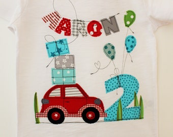 Birthday shirt, car, shirt with car, birthday shirt boys, shirt with name, shirt with number, children's shirt, gifts, balloons