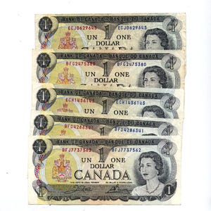 5 Bank of Canada 1973 Bank Notes