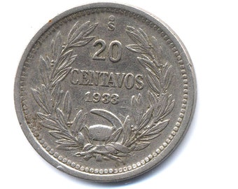 1933 Chile 20 Centavos Silver Coin