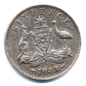1943 Australia Sixpence Silver Luck Coin for the Brides Shoe (King George V)