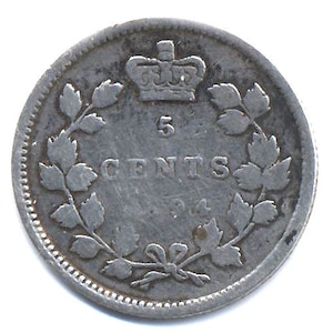 1894 Queen Victoria Canadian 5-Cents Silver