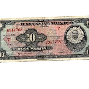 Bankbiljet van 10 pesos uit Mexico, c1961