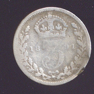 1891 British Silver 3 Pence (Queen Victoria)