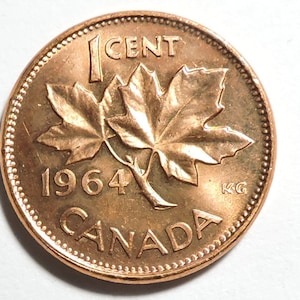 1964 Canadian One-Cent Small - AU Red Cent