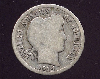 1914年バーバーダイム - アメリカのアンティークの10セント銀貨 - Etsy