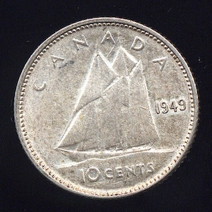 1949 Canada 10 Cents Silver Coin (George VI)