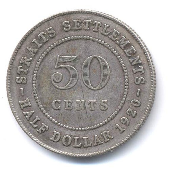 E561　1920年 50セント銀貨+・20セント銀貨・10セント銀貨海峡植民地 ヴィンテージコイン海峡植民地 50 セント 1920 シルバー