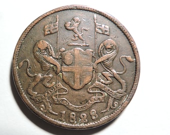 1828 Malaysia Penang British EIC 2 Pice Copper Coin