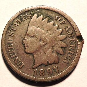 Moeda de um centavo de cabeça de índio dos EUA de 1897 - marca de borda