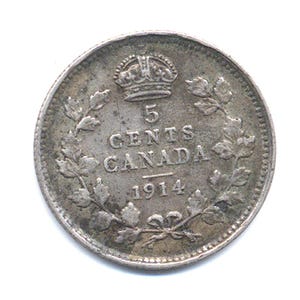 1914 Canadian 5-Cents Silver (King George V)