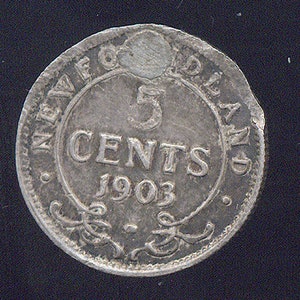 1903 Newfoundland Five Cents Silver W/Hole(Edward VII)