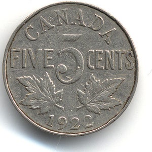 1922 Canada 5-Cents, Nickel (George V)